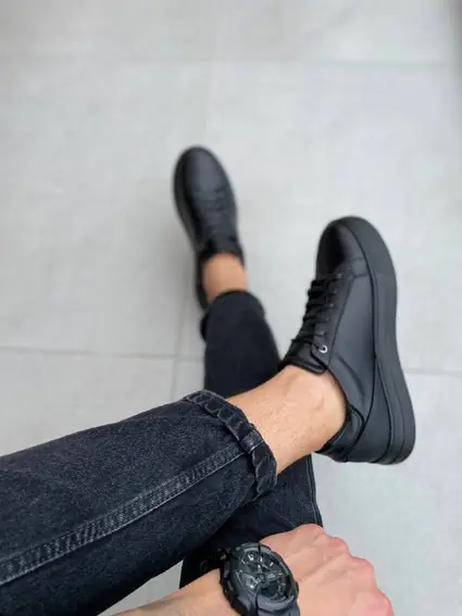 Кеды мужские кожаные черные на черной подошве фото 8 — интернет-магазин Tapok