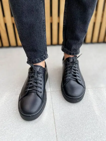 Кеды мужские кожаные черного цвета на черной подошве фото 3 — интернет-магазин Tapok