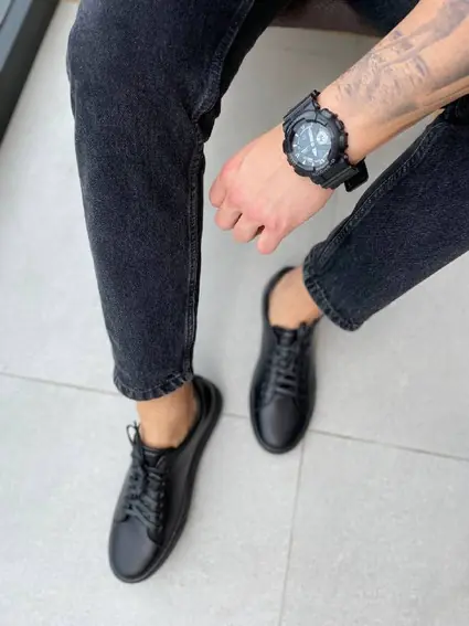 Кеды мужские кожаные черного цвета на черной подошве фото 6 — интернет-магазин Tapok