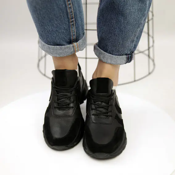 Кросівки жіночі шкіра-замша 583933 Чорні фото 3 — інтернет-магазин Tapok