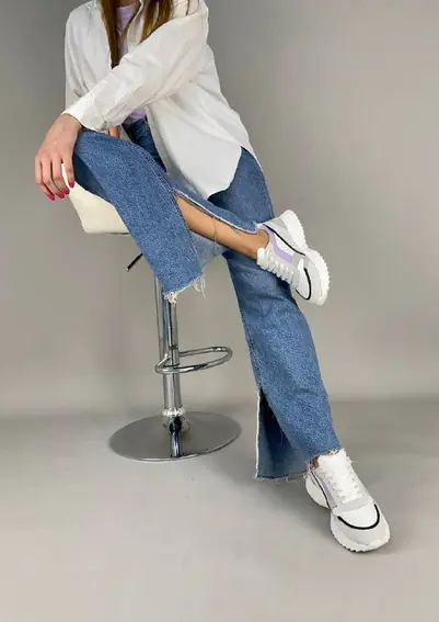 Кроссовки женские кожаные белого цвета с цветными вставками фото 7 — интернет-магазин Tapok