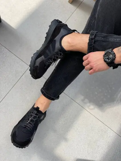 Кроссовки мужские кожаные черные с вставками нубука и текстиля фото 8 — интернет-магазин Tapok