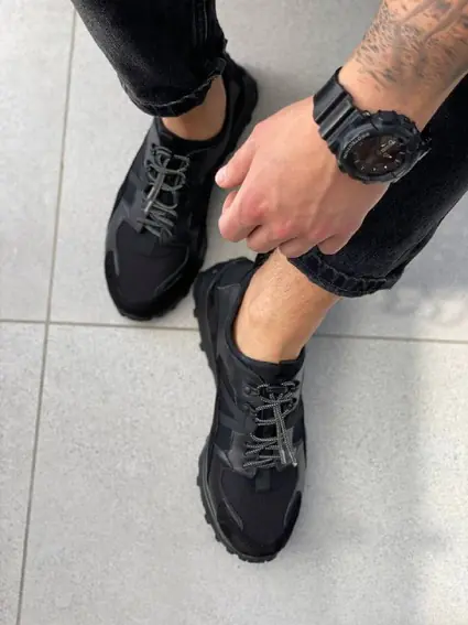 Кроссовки мужские кожаные черные с вставками нубука и текстиля фото 9 — интернет-магазин Tapok
