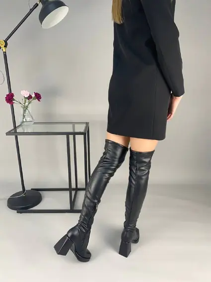 Сапоги-чулки женские кожаные черные на каблуке демисезонные фото 5 — интернет-магазин Tapok