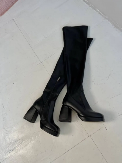 Сапоги-чулки женские кожаные черные на каблуке демисезонные фото 19 — интернет-магазин Tapok