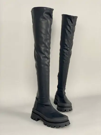 Чоботи жіночі стрейч шкіра чорного кольору на низькому ходу демісезонні фото 8 — інтернет-магазин Tapok