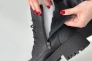 Черевики жіночі шкіряні чорні на чорній підошві низький хід зимові Фото 13