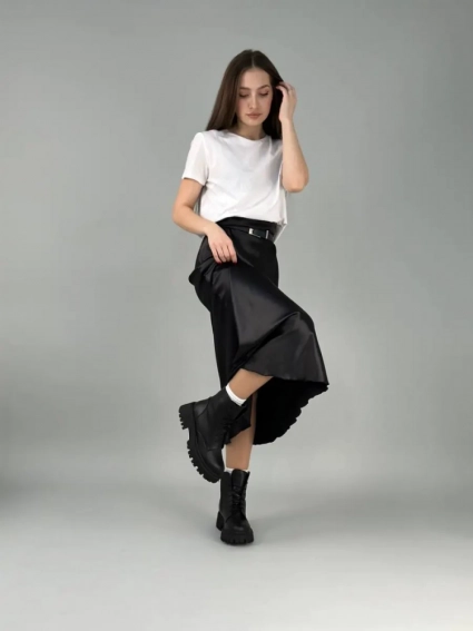 Ботинки женские кожаные черные на черной подошве низкий ход зимние фото 16 — интернет-магазин Tapok