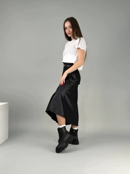 Ботинки женские кожаные черные на черной подошве низкий ход зимние фото 17 — интернет-магазин Tapok