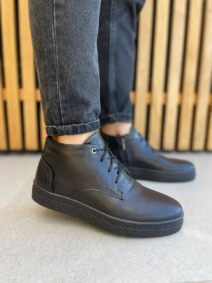 Ботинки мужские кожаные черного цвета зимние фото 2 — интернет-магазин Tapok
