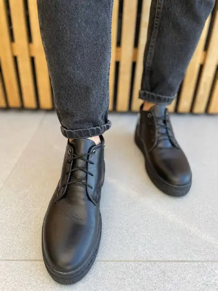 Ботинки мужские кожаные черного цвета зимние фото 3 — интернет-магазин Tapok