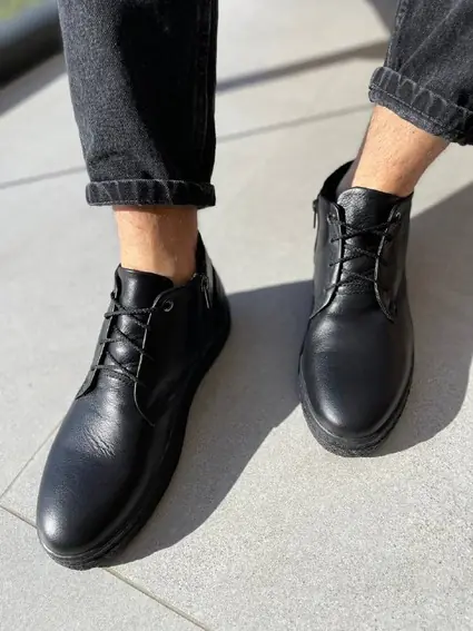 Ботинки мужские кожаные черного цвета зимние фото 5 — интернет-магазин Tapok