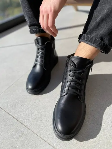 Ботинки мужские кожаные черного цвета на меху фото 6 — интернет-магазин Tapok