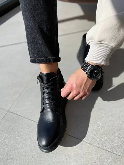 Ботинки мужские кожаные черного цвета на меху фото 7 — интернет-магазин Tapok