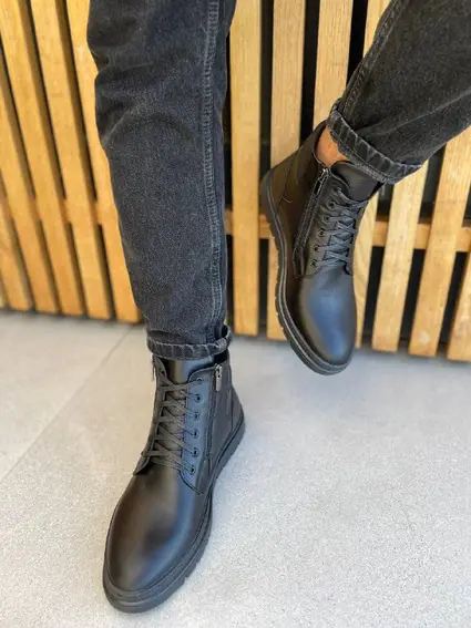 Ботинки мужские кожаные черного цвета на меху фото 9 — интернет-магазин Tapok