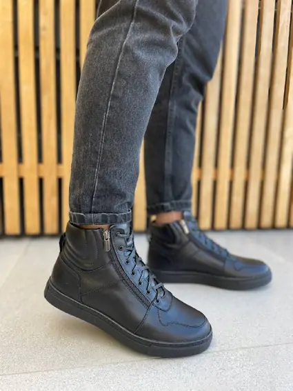 Ботинки мужские кожаные черные зимние фото 1 — интернет-магазин Tapok