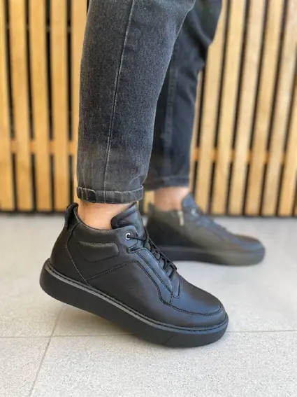 Ботинки мужские кожаные черные на меху фото 1 — интернет-магазин Tapok