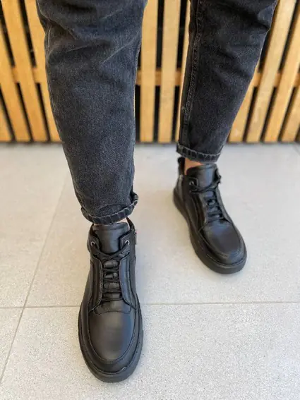 Ботинки мужские кожаные черные на меху фото 3 — интернет-магазин Tapok
