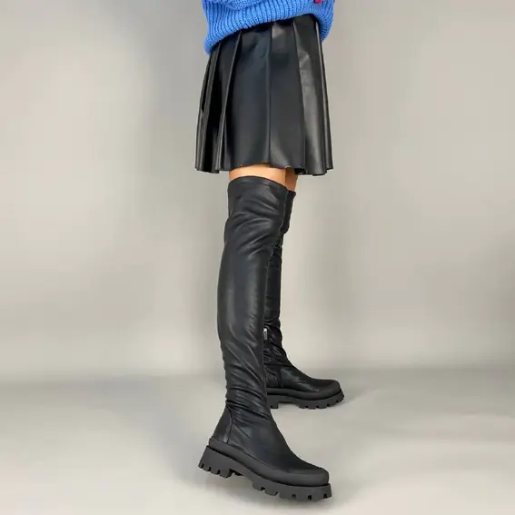 Чоботи жіночі стрейч шкіра чорного кольору на низькому ходу зимові фото 2 — інтернет-магазин Tapok