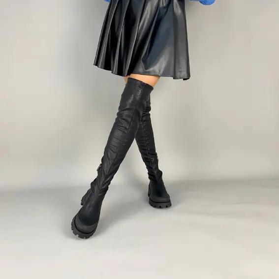 Чоботи жіночі стрейч шкіра чорного кольору на низькому ходу зимові фото 6 — інтернет-магазин Tapok