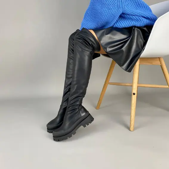 Чоботи жіночі стрейч шкіра чорного кольору на низькому ходу зимові фото 7 — інтернет-магазин Tapok