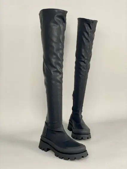 Чоботи жіночі стрейч шкіра чорного кольору на низькому ходу зимові фото 8 — інтернет-магазин Tapok
