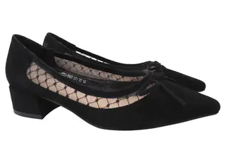 Туфлі човники жіночі на низькому каблуці чорні Angelo Vani 139-21DTC