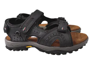 Мужские сандалии из натуральной кожи на низком ходу с открытой пятой цвет Черный Gri Sport 86-21LBS