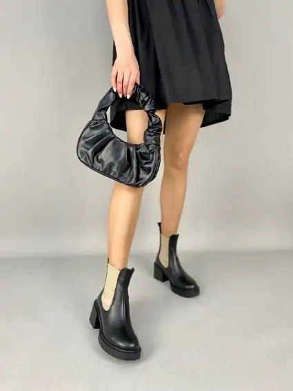 Челси женские кожаные черные на черной подошве зимние фото 5 — интернет-магазин Tapok