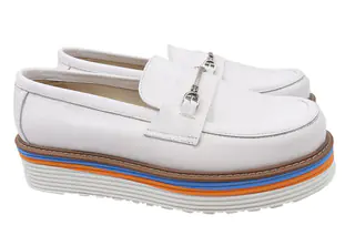 Туфлі-лофери жіночі з натуральної шкіри на низькому ходу колір Білий Grossi 225-21DTC