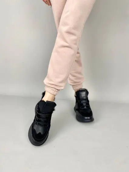 Кросівки жіночі шкіряні чорні із вставками замші зимові фото 4 — інтернет-магазин Tapok