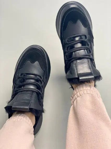 Кросівки жіночі шкіряні чорні із вставками замші зимові фото 8 — інтернет-магазин Tapok