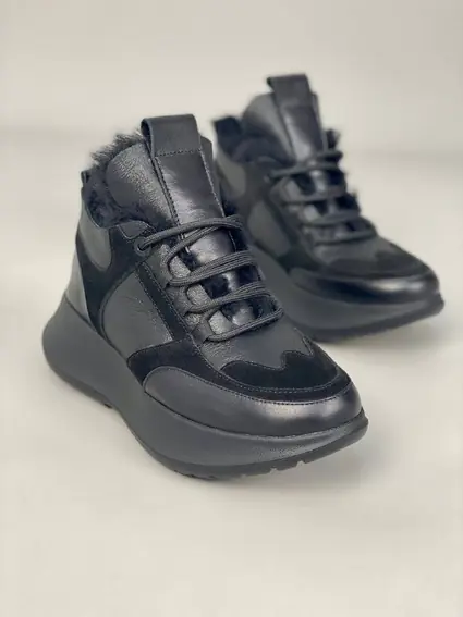Кросівки жіночі шкіряні чорні із вставками замші зимові фото 11 — інтернет-магазин Tapok
