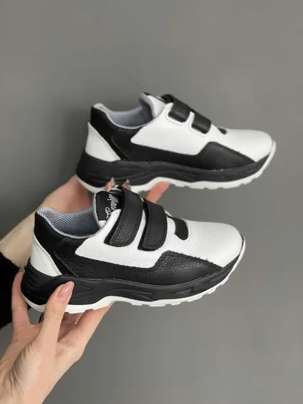 Дитячі кросівки шкіряні весняно-осінні білі-чорні Emirro 316 L White Edition фото 2 — інтернет-магазин Tapok