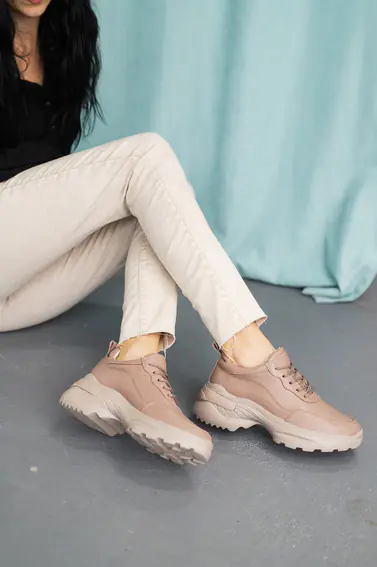 Кросівки жіночі шкіряні весна/осінь бежеві Multi-shoes Amore фото 4 — інтернет-магазин Tapok