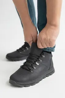 Мужские кроссовки кожаные зимние черные Emirro 011 на меху