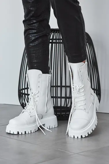 Жіночі черевики шкіряні зимові білі Emirro 1087-06 два замка на меху фото 1 — інтернет-магазин Tapok