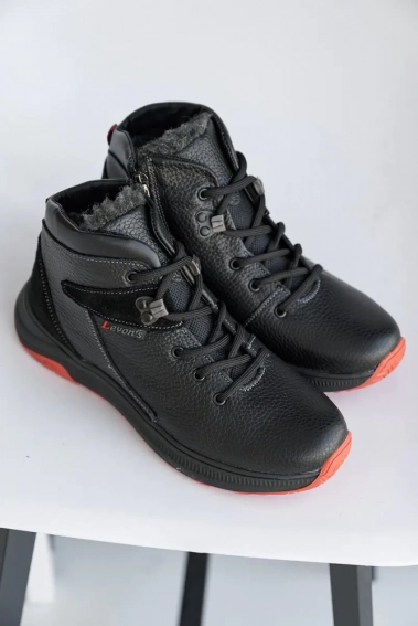 Подростковые ботинки кожаные зимние черные Levons 171 на меху фото 5 — интернет-магазин Tapok