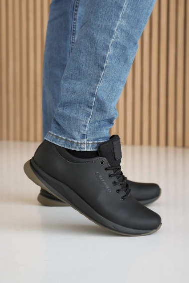 Мужские кроссовки кожаные весна/осень черные Emirro E10 Motion фото 1 — интернет-магазин Tapok