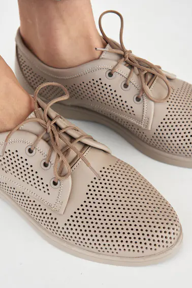 Жіночі туфлі шкіряні літні бежеві Ydg 21257/125 перфорація на шнурках фото 8 — інтернет-магазин Tapok