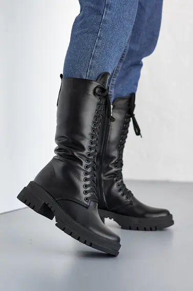Женские ботинки кожаные зимние черные Marsela 206 на меху высокие фото 1 — интернет-магазин Tapok