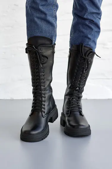 Женские ботинки кожаные зимние черные Marsela 206 на меху высокие фото 4 — интернет-магазин Tapok