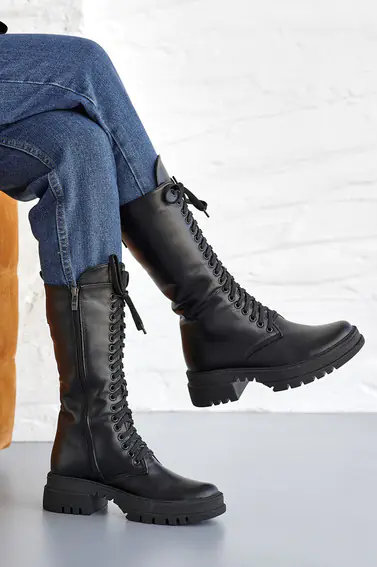 Женские ботинки кожаные зимние черные Marsela 206 на меху высокие фото 5 — интернет-магазин Tapok