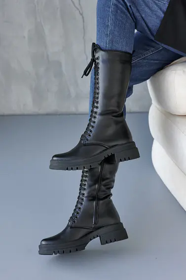Женские ботинки кожаные зимние черные Marsela 206 на меху высокие фото 8 — интернет-магазин Tapok