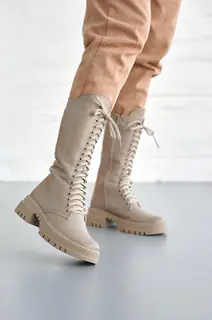 Женские ботинки кожаные зимние бежевые Marsela 206 на меху высокие