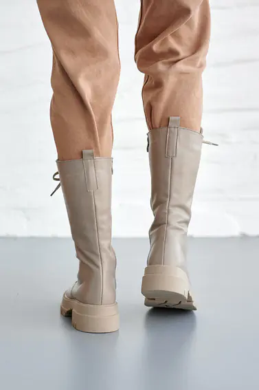 Женские ботинки кожаные зимние бежевые Marsela 206 на меху высокие фото 3 — интернет-магазин Tapok