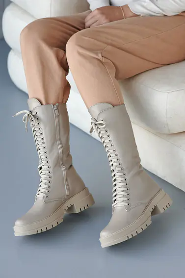 Женские ботинки кожаные зимние бежевые Marsela 206 на меху высокие фото 4 — интернет-магазин Tapok
