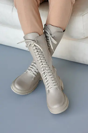 Женские ботинки кожаные зимние бежевые Marsela 206 на меху высокие фото 5 — интернет-магазин Tapok