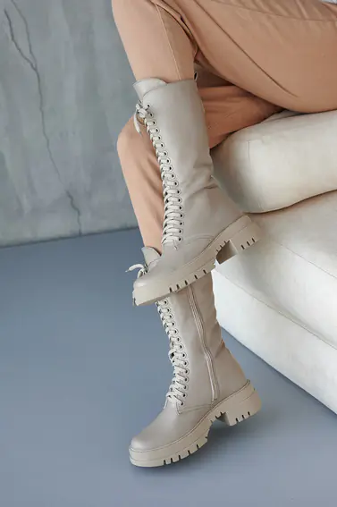 Женские ботинки кожаные зимние бежевые Marsela 206 на меху высокие фото 6 — интернет-магазин Tapok