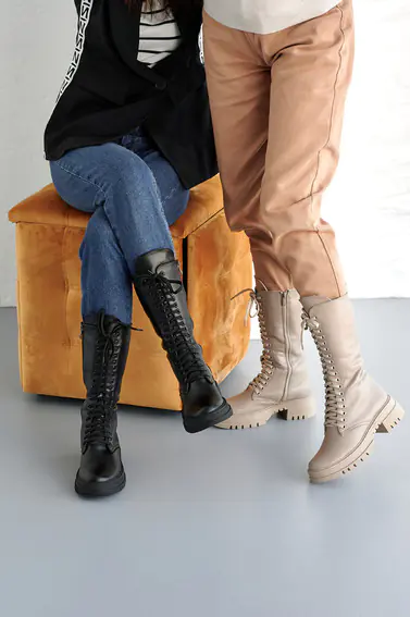 Женские ботинки кожаные зимние бежевые Marsela 206 на меху высокие фото 7 — интернет-магазин Tapok